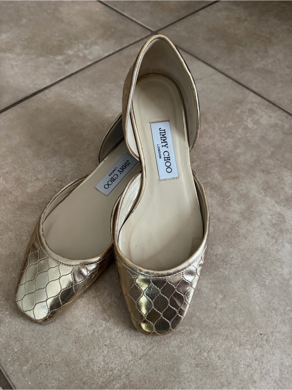 Jimmy Choo Metallic Gold Quilted D'Orsay Flats - Picture 4 of 7
